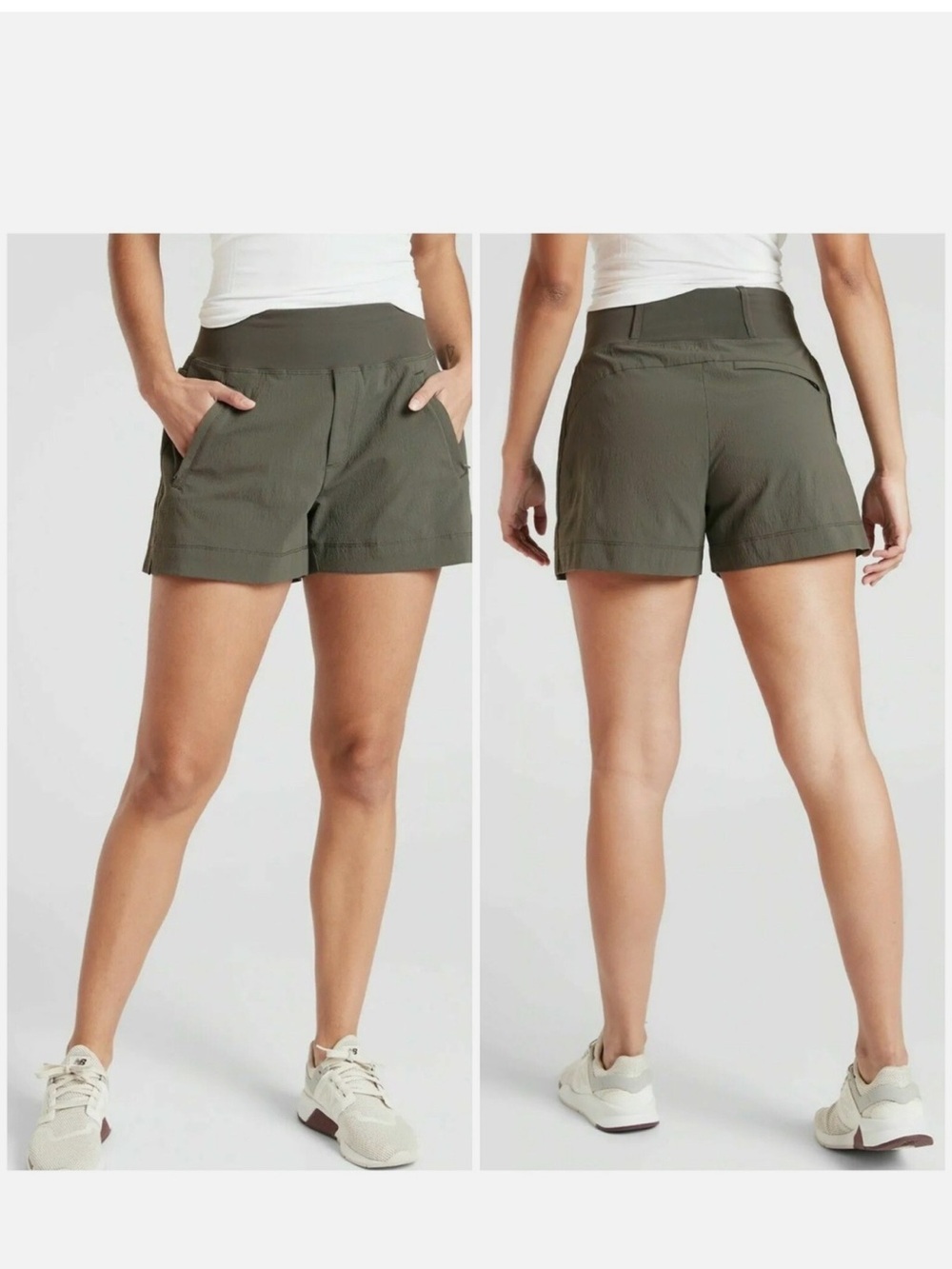 Athleta Trekkie north hiking travel shorts olive green 6
